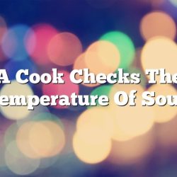 A cook checks the temperature of soup