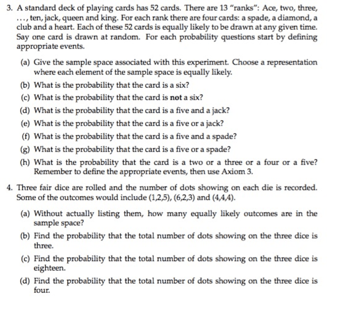 Probability with a deck of cards worksheet