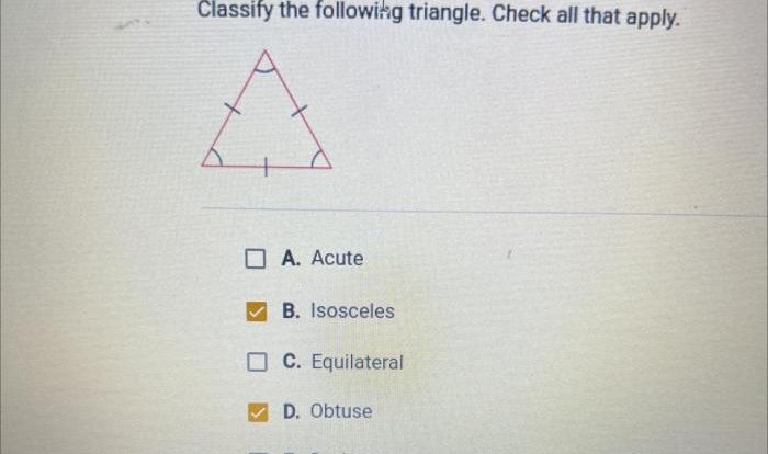 Classify triangle following apply check