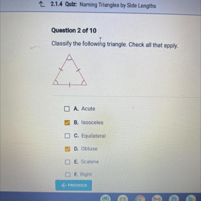 Classify triangle following apply check